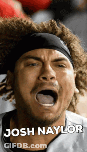 A Close Up Of A Man 'S Face With The Name Josh Naylor Above Him GIF
