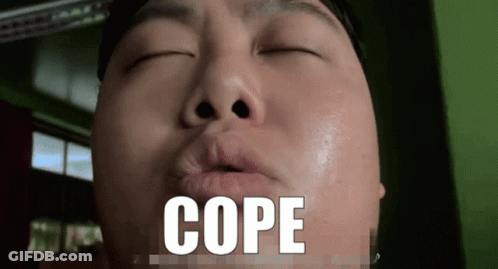 A Close Up Of A Man 'S Face With The Word Cope Written On It GIF