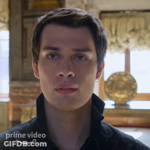 A Close Up Of A Man 'S Face With The Word Prime Video On The Bottom Right GIF