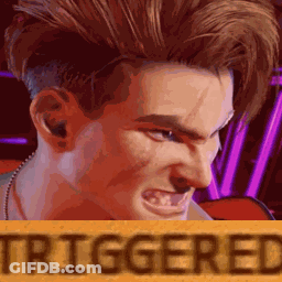 A Close Up Of A Man 'S Face With The Word Triggered Behind Him . GIF