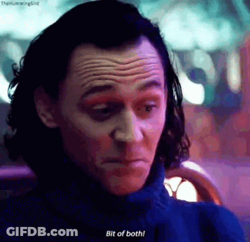 A Close Up Of A Man 'S Face With The Words `` Bit Of Both '' Written Next To Him . GIF