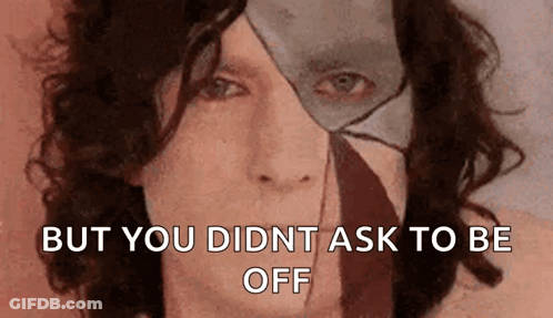 Close Up Of Man's Face With Off Below Text GIF