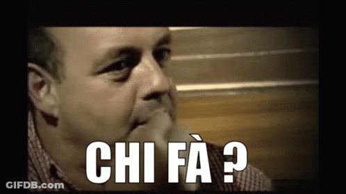 A Close Up Of A Man 'S Face With The Words Chi Fa Written On It GIF