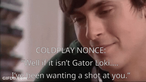 A Close Up Of A Man 'S Face With The Words " Coldplay Nonce " On Top GIF