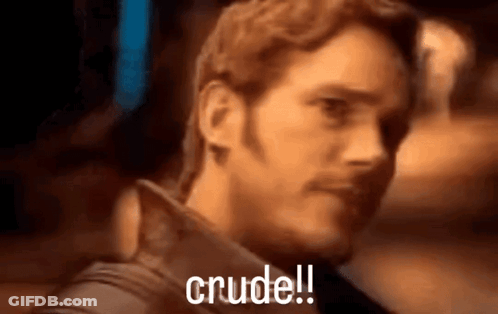 A Close Up Of A Man 'S Face With The Words Crudel Written On It . GIF