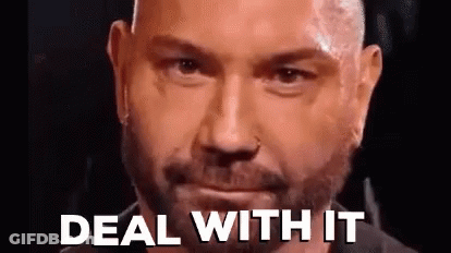 A Close Up Of A Man 'S Face With The Words Deal With It Written Below It . GIF
