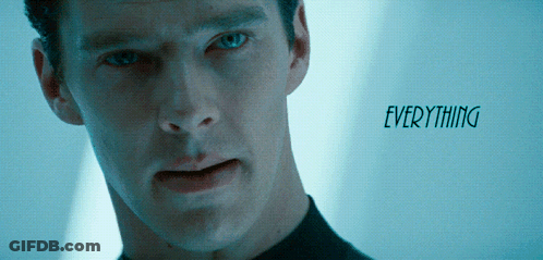 A Close Up Of A Man 'S Face With The Words " Everything " Below Him GIF