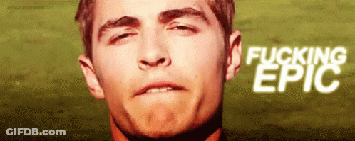 A Close Up Of A Man 'S Face With The Words Fucking Epic On The Bottom GIF