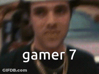 A Close Up Of A Man 'S Face With The Words Gamer 7 On The Bottom . GIF