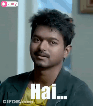 A Close Up Of A Man 'S Face With The Words Hai On It . GIF