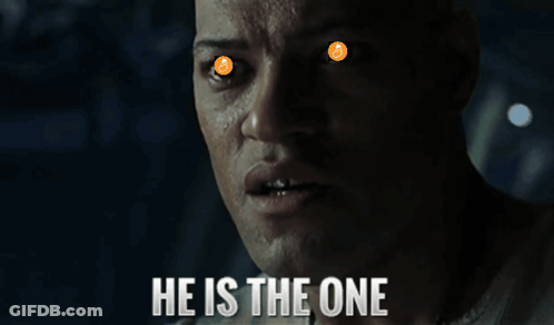 A Close Up Of A Man 'S Face With The Words He Is The One Below Him GIF