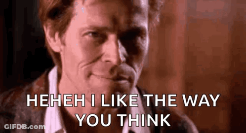 Close Up Of Man's Face Saying Heh I Like The Way You Think GIF