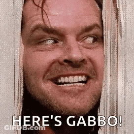 A Close Up Of A Man 'S Face With The Words `` Here 'S Gabbo ! '' GIF
