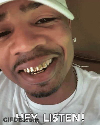 A Close Up Of A Man 'S Face With The Words Hey Listen Below Him GIF