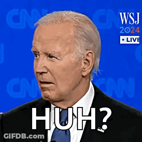A Close Up Of A Man 'S Face With The Words Huh Written On It GIF