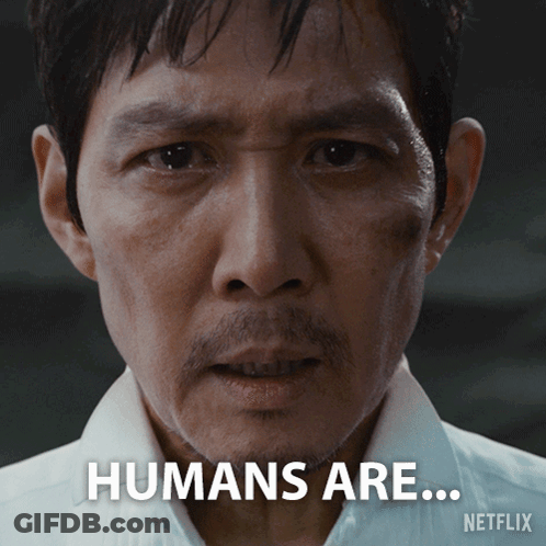 A Close Up Of A Man 'S Face With The Words Humans Are On The Bottom Right GIF