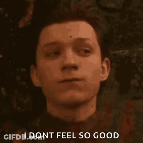 A Close Up Of A Man 'S Face With The Words `` I Do N't Feel So Good '' Written On It . GIF