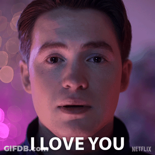 A Close Up Of A Man 'S Face With The Words " I Love You " On The Bottom Right GIF