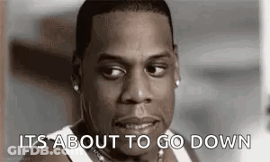 A Close Up Of A Man 'S Face With The Words `` It 'S About To Go Down '' . GIF