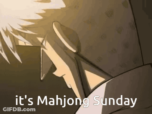 A Close Up Of A Man 'S Face With The Words It 'S Mahjong Sunday GIF