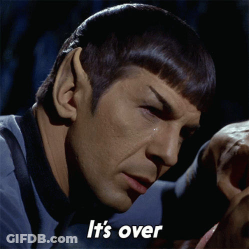 A Close Up Of A Man 'S Face With The Words " It 'S Over " Above Him GIF