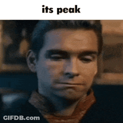 A Close Up Of A Man 'S Face With The Words It 'S Peak Above Him GIF