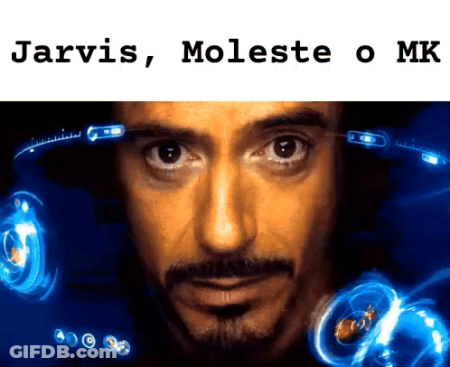 A Close Up Of A Man 'S Face With The Words Jarvis , Moleste O Mike Below It GIF