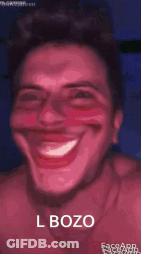 A Close Up Of A Man 'S Face With The Words L Bozo Written On The Bottom . GIF