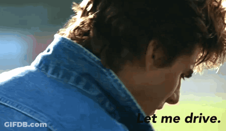 A Close Up Of A Man 'S Face With The Words Let Me Drive Below It GIF