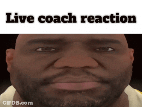 A Close Up Of A Man 'S Face With The Words " Live Coach Reaction " Above It GIF
