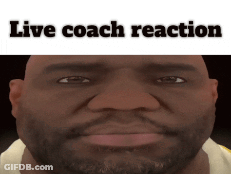 A Close Up Of A Man 'S Face With The Words " Live Coach Reaction " Above It GIF