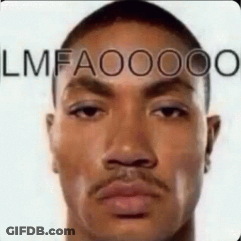 A Close Up Of A Man 'S Face With The Words `` Lmfaoo '' Written On It . GIF