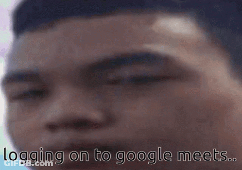 A Close Up Of A Man 'S Face With The Words Logging On To Google Meets Written Below It GIF