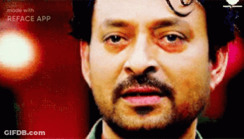 A Close Up Of A Man 'S Face With The Words Made With Reface App On The Bottom GIF