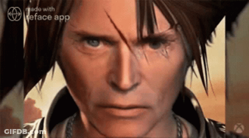 A Close Up Of A Man 'S Face With The Words Made With Reface App Visible GIF