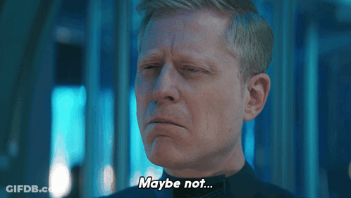A Close Up Of A Man 'S Face With The Words Maybe Not GIF