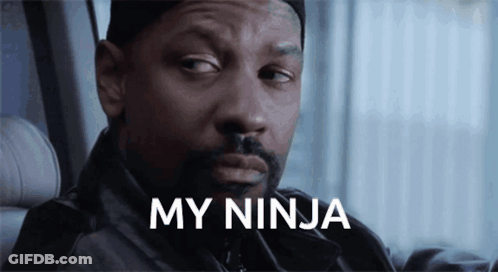 A Close Up Of A Man 'S Face With The Words " My Ninja " Above Him GIF