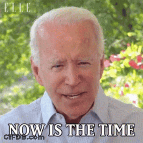 A Close Up Of A Man 'S Face With The Words Now Is The Time Written On It . GIF