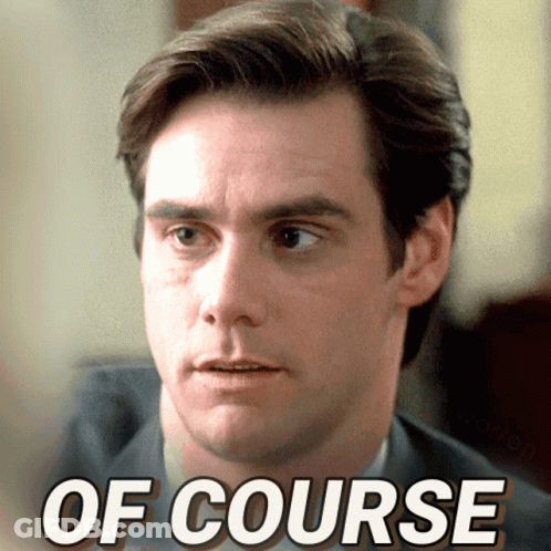 A Close Up Of A Man 'S Face With The Words Of Course Written Below Him GIF