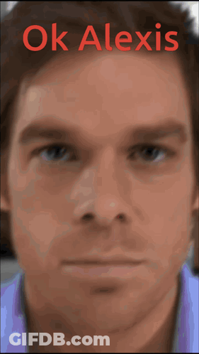 A Close Up Of A Man 'S Face With The Words Ok Alexis On Top GIF