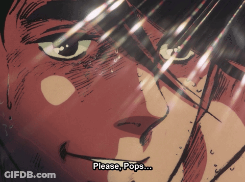 A Close Up Of A Man 'S Face With The Words " Please Pops " Below It GIF