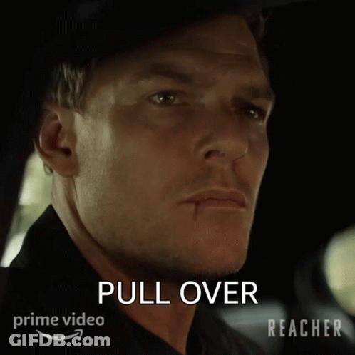 A Close Up Of A Man 'S Face With The Words Pull Over On The Bottom Right GIF
