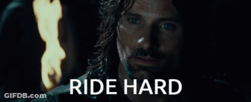 A Close Up Of A Man 'S Face With The Words Ride Hard On The Bottom GIF