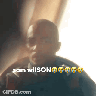 A Close Up Of A Man 'S Face With The Words Sam Wilson Above Him GIF