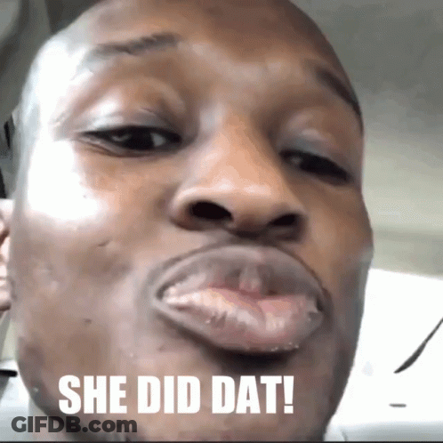 A Close Up Of A Man 'S Face With The Words She Did Dat On The Bottom GIF