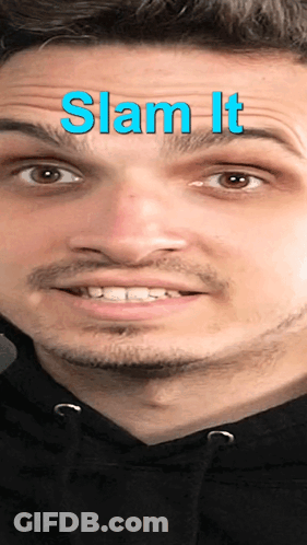 A Close Up Of A Man 'S Face With The Words Slam It Above It GIF