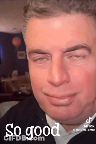 A Close Up Of A Man 'S Face With The Words So Good Above Him GIF
