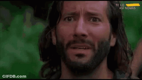 A Close Up Of A Man 'S Face With The Words Te Lo Así Nomás On The Bottom Right GIF