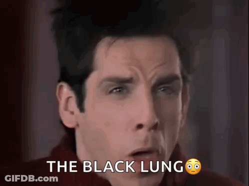 A Close Up Of A Man 'S Face With The Words " The Black Lung " Above Him GIF