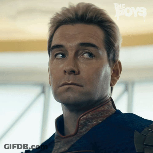 A Close Up Of A Man 'S Face With The Words The Boys On The Bottom Right GIF